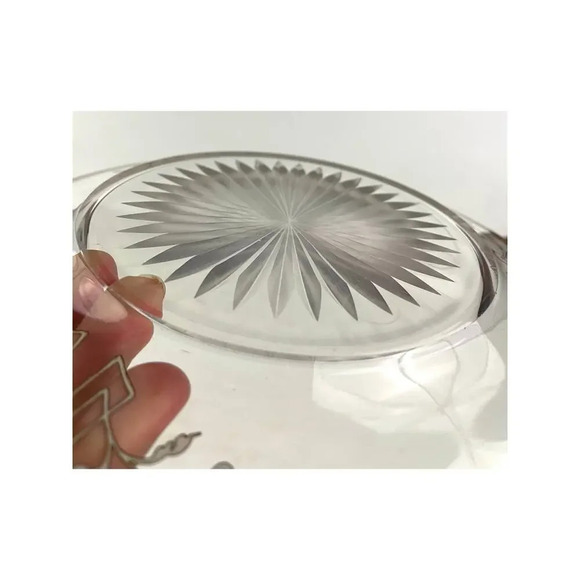 VTG Sterling Silver Overlay Starburst Etched Glass Plate 7.25" - Picture 11 of 16